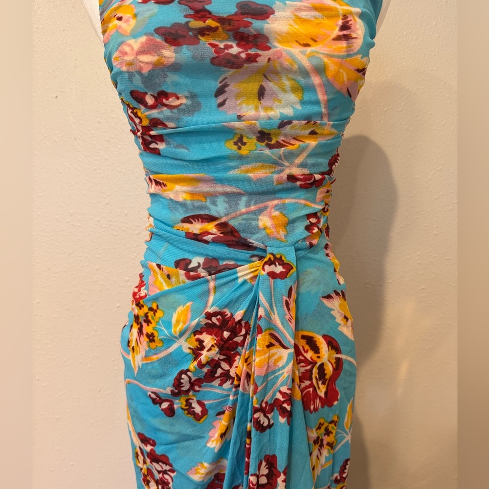 Diane Von Furstenberg Sleeveless Floral Dress in Blue and Yellow - Picture 6 of 9